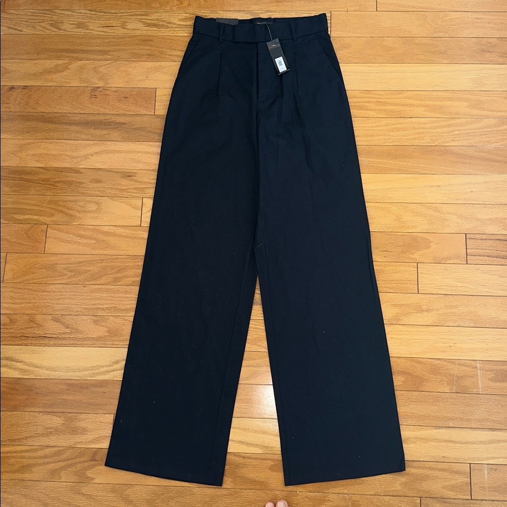 Banana Republic Size 4 Black Linen High Waist Pleated Wide Leg Pants in Size 4